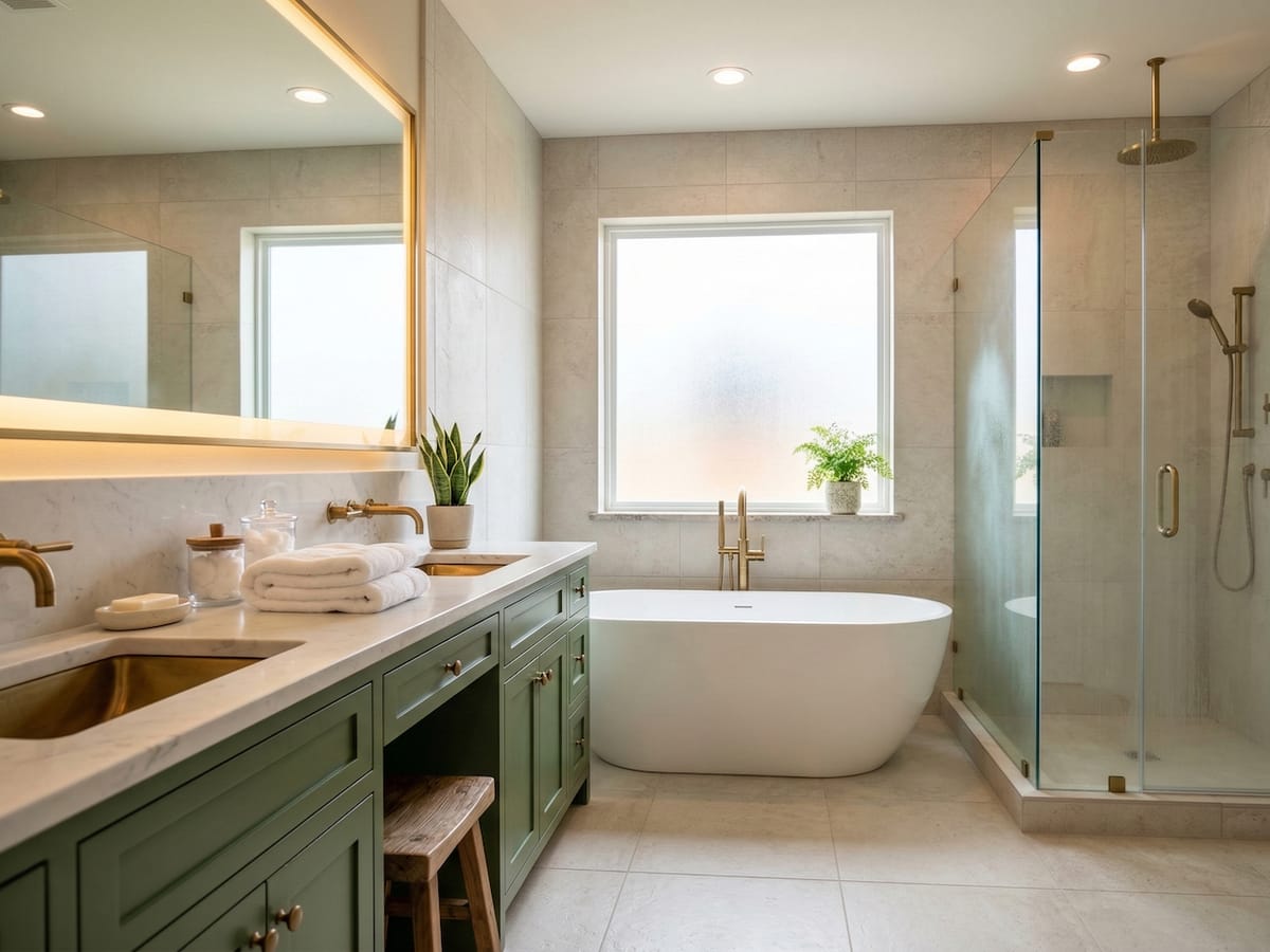 Interior of a newly built semi-custom home with custom cabinetry