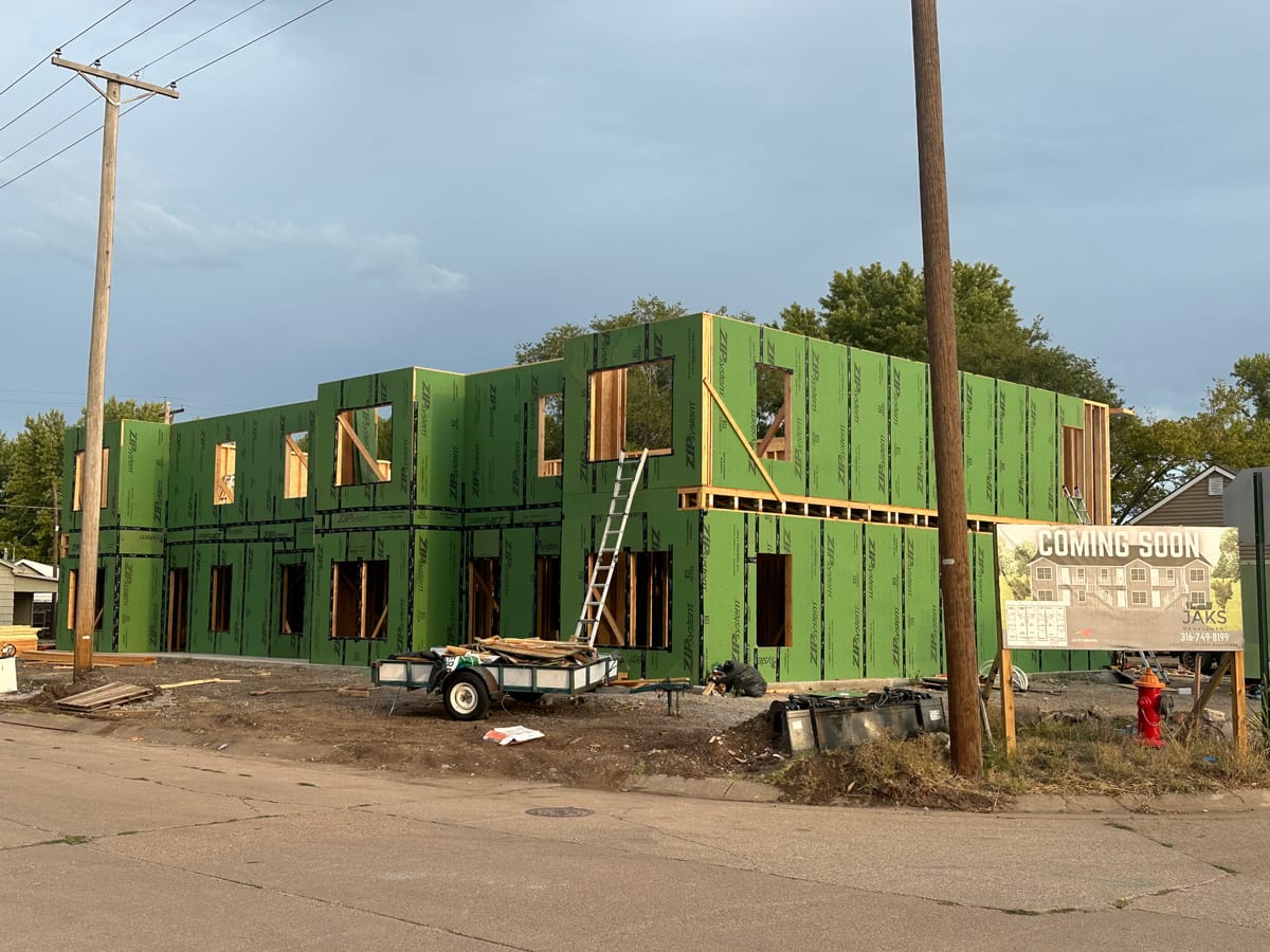 Six-unit residential building under construction by JAKS Construction in Wellington, Kansas